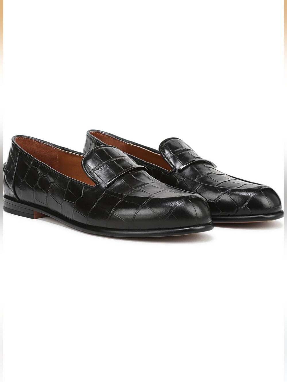 New Women's Franco Sarto Mirabelle Black Croc-Embossed Leather Loafers, Size 6